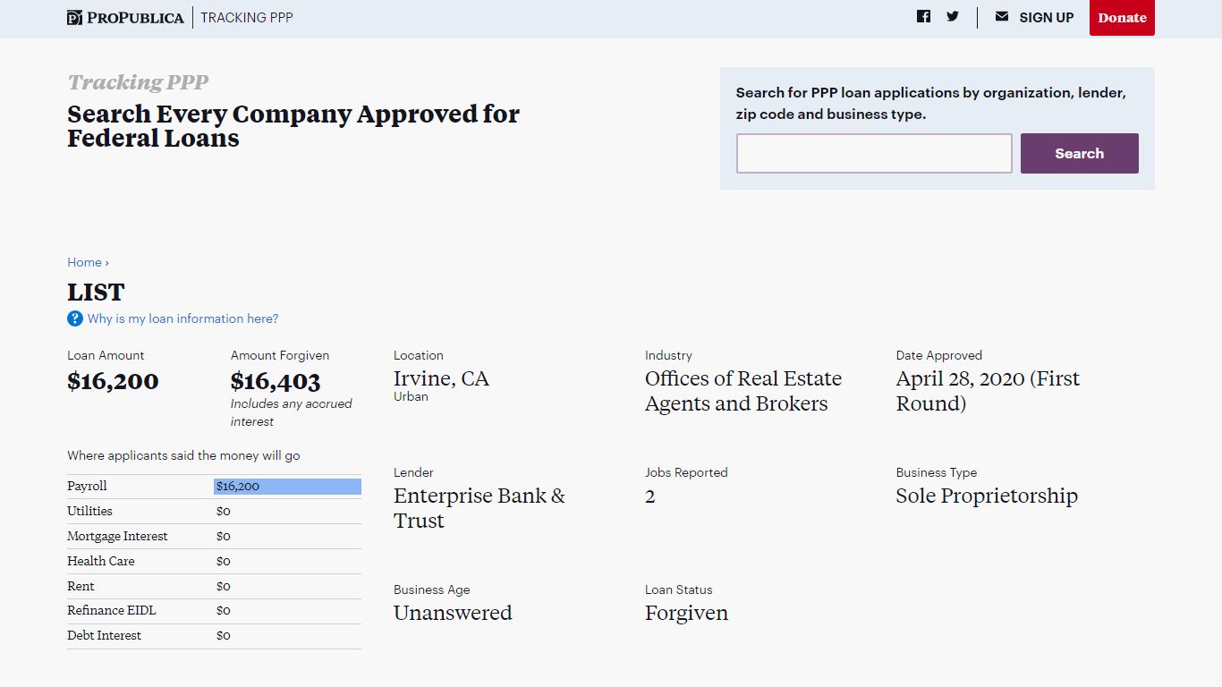 LIST - Tracking PPP - ProPublica